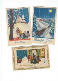 Aisakello kilkkaa 3 eril      - joulukortti n 1940-luku