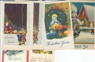 Pienoisjoulukortteja erä n 7 kpl pääosin kulkeneita 1940 - 50 -luku     - joulukortti