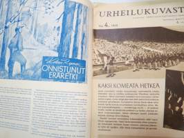 Urheilukuvasto 1948 nr 4, sis. mm. seur. artikkelit / kuvat / mainokset; Kansikuva Veikko Huhtanen, Lontoon kisojen lopputiliä, Olympiamielialoja Helsingissä,