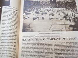 Urheilukuvasto 1948 nr 4, sis. mm. seur. artikkelit / kuvat / mainokset; Kansikuva Veikko Huhtanen, Lontoon kisojen lopputiliä, Olympiamielialoja Helsingissä,