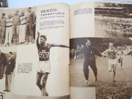 Urheilukuvasto 1948 nr 4, sis. mm. seur. artikkelit / kuvat / mainokset; Kansikuva Veikko Huhtanen, Lontoon kisojen lopputiliä, Olympiamielialoja Helsingissä,