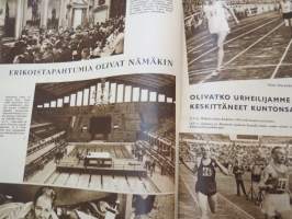 Urheilukuvasto 1948 nr 4, sis. mm. seur. artikkelit / kuvat / mainokset; Kansikuva Veikko Huhtanen, Lontoon kisojen lopputiliä, Olympiamielialoja Helsingissä,