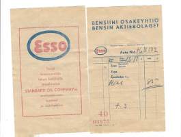 Esso Bensiini Oy  huoltoasemakuitti  40-50- luku - firmalomake