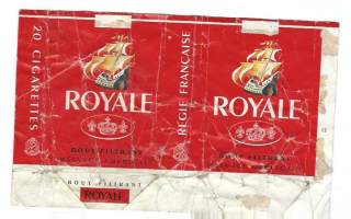 Royale -  tupakkaetiketti, saumoista avattu tupakka-aski