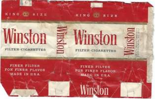 Winston -  tupakkaetiketti, saumoista avattu tupakka-aski,