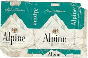 Alpine -  tupakkaetiketti, saumoista avattu tupakka-aski