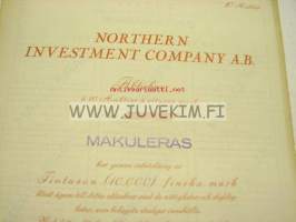 Northern Investment Company Ab, Helsinki 10 000 mk -osakekirja -share certificate