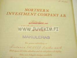 Northern Investment Company Ab, Helsinki 10 000 mk -osakekirja -share certificate