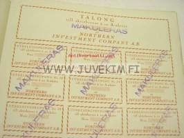 Northern Investment Company Ab, Helsinki 10 000 mk -osakekirja -share certificate