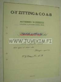 Oy Zitting &amp; Co Ab, Helsinki 1 000 mk -osakekirja