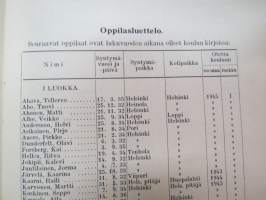Helsingin Yhteislyseo - vuosikertomus lukuvuodelta 1945-1946 (oppilaiden nimet luokittain näkyvät kohteens kuvista) -annual report oaf an school in Helsinki