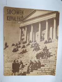 Suomen Kuvalehti 1945 nr 14, ilmestynyt 7.4.1945, kevät 1945 ajankuvaa. Kansikuva &quot;Päivänpaistattajia Helsingin Suurkirkon portailla&quot;,