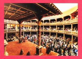 Postikortteja  Shakespeare 6 kpl.  Shakespearen Globe-teatterin ulkokuva, pienoismalli,teatterin näyttämö, teatterin näyttämö ja yleisölehterit, teatterin