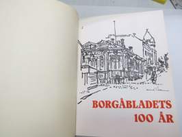 Borgåbladets 100 år -kansikuvitus Henrik Tikkanen -newspaper history, cover illustration by Henrik Tikkanen