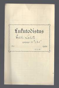 Lukutodistus: Lastenkoulutodistus, Lukukinkeritodistus 1936   todistus