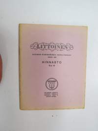 Littoinen - Suomen ensimmäinen verkatehdas - Hinnasto nr 19 (1936), kankaiden hinnasto, jossa mm. seuraavat laadut nimetty; Eskimo, Petsamo, Vaunuverka,