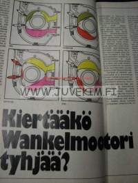 Tekniikan Maailma 1977 nr 4. Koeajossa ison Saabin perusmalli. Saab 96 GL, Moskvitsh Pick-up,  Datsun 100 A, VW Derby . M V Agusta 125. Takakannessa
