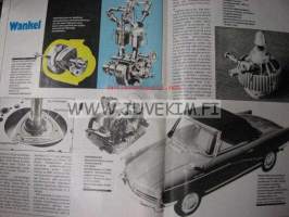Tekniikan Maailma 1977 nr 4. Koeajossa ison Saabin perusmalli. Saab 96 GL, Moskvitsh Pick-up,  Datsun 100 A, VW Derby . M V Agusta 125. Takakannessa