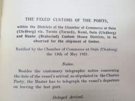 Customs of the ports - for loading of woodgoods - in Finland -Suomen satamissa noudatettavat, satamittain ja lastausalueittain vaihtelevat tavat, taksat,