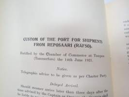 Customs of the ports - for loading of woodgoods - in Finland -Suomen satamissa noudatettavat, satamittain ja lastausalueittain vaihtelevat tavat, taksat,