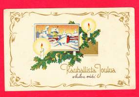 Vanha joulukortti -  Koko 14 x 9 cm. 92/10. Kenttäpostikorttileima