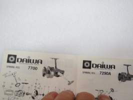 Daiwa instruction and parts booklet; 8700, 8600, 8300, 8100, 7000, 4000, 7850RL, 7850HRL, 7750HRL, 7350RL, 7350RLDX, 7250RL, 7600, 7600H, 7500, 7500H, 7300, 7300H,