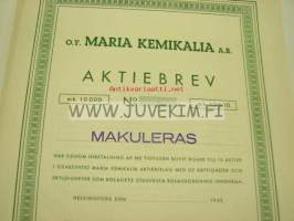 Oy Maria Kemikalia, Helsinki, 10 000 mk -osakekirja