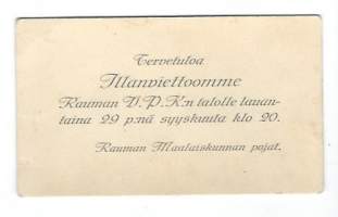 Tervetuloa Illanviettoomme Rauman VPK:n talolle  1930 Rauman Maalaiskunnan pojat -  kutsukortti
