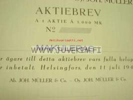 Ab Joh. Müller &amp; Co. Oy, Helsinki 1941, 1 000 mk -osakekirja