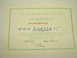 Oy Mikonkatu No 19, Helsinki 1950, 10 000 mk -osakekirja