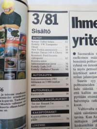 Tuulilasi 1981 nr 3, sisältää mm. seur. artikkelit / kuvat / mainokset; Kansikuva Talbot Solara &amp; Datsun Cherry 140 A -koeajot, Millainen on 5 000 markan auto?,