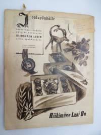 Suomen Kuvalehti 1949 nr 49, ilmestynyt  10.12.1949,  sis. mm. artikkelit / kuvat / mainokset; Kansikuva Ensi lumi, Jalostaja jouluksi, Lääketehdas Orion