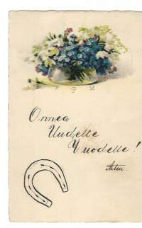 Onnellista Uudelle Vuodelle - uudenvuodenkortti, postikortti, kulkenut 1927