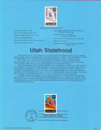 USA -1996: Utah Statehood. (Utahista tuli Yhdysvaltojen 45. osavaltio v. 1896). Ensipäiväleima, valmis kokoelmasivu sisältää sekä itse