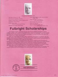 USA - 1996, February 28th: Fulbright Scholarships (Fulbright stipendit 50v.)Ensipäiväleima, valmis kokoelmasivu sisältää sekä itse postimerkin/postimerkit