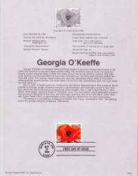 USA - 1996, May 23rd: Georgia O&#039;Keeffe ,flower painter/kuuluisa kukkamaalari.Ensipäiväleima, valmis kokoelmasivu sisältää sekä itse postimerkin/postimerkit