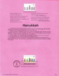 USA - 1996, October 22nd: Hanukkah/Hanukka, juutalaisten Valon juhlaEnsipäiväleima, valmis kokoelmasivu sisältää sekä itse postimerkin/postimerkit että
