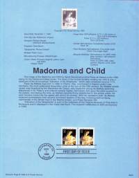 USA - 1996, November 1st:Madonna and Child/Madonna (Äiti) ja lapsi.Ensipäiväleima, valmis kokoelmasivu sisältää sekä itse postimerkin/postimerkit että