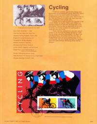 USA - 1996, November 1st:Cycling/AmmattilaispyöräilyEnsipäiväleima, valmis kokoelmasivu sisältää sekä itse postimerkin/postimerkit että paino- ja