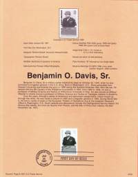 USA - 1997, January 28th: Benjamin O. Davis Sr,Brigadier General/Jalkaväen kenraaliEnsipäiväleima, valmis kokoelmasivu sisältää sekä itse