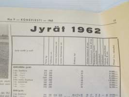 Koneviesti 1962 nr 9, sisältää mm. seur. artikkelit / kuvat / mainokset; Belgialainen suurpuimuri Claeys M 80, Country Commercial Super 4 erikoiskäyttöön,