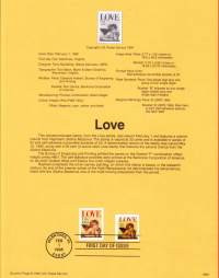 USA - 1995, February 5th :LOVE/Rakkaus - Rafaelin kerubi.Ensipäiväleima, valmis kokoelmasivu sisältää sekä itse postimerkin/postimerkit että paino- ja