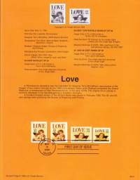 USA - 1995, May 12th:LOVE/Rakkaus, 32c ja 55c.Ensipäiväleima, valmis kokoelmasivu sisältää sekä itse postimerkin/postimerkit että paino- ja julkaisutiedot