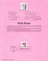 USA - 1995, June2nd:Pink Rose/Vaaleanpunainen ruusu - rakkauden symboli.Ensipäiväleima, valmis kokoelmasivu sisältää sekä itse postimerkin/postimerkit että