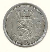 Hollanti  1 Gulden 1965  hopeaa  6,5 gr  0,7200