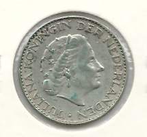 Hollanti  1 Gulden 1965  hopeaa  6,5 gr  0,7200