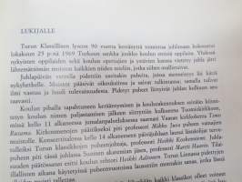 Turun Klassillinen Lyseo 90-vuotias - 25.10.1969 vietetyssä juhlassa pidetyt puheet -speeches held at the party 25th of october 1969