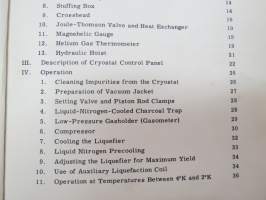 Instruction Manual for ADL Collins Helium Cryostat -nestemäisellä  jäähdytetyllä kaasulla toimivien erikoislaitteiden käyttöohjekirja