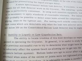 Instruction Manual for ADL Collins Helium Cryostat -nestemäisellä  jäähdytetyllä kaasulla toimivien erikoislaitteiden käyttöohjekirja