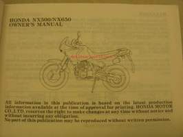 Honda NX500 owner´s manual käyttöohjekirja